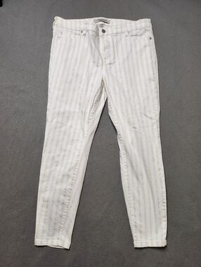 Liverpool Jeans Company Womens Crop White and Tan Striped Jeans